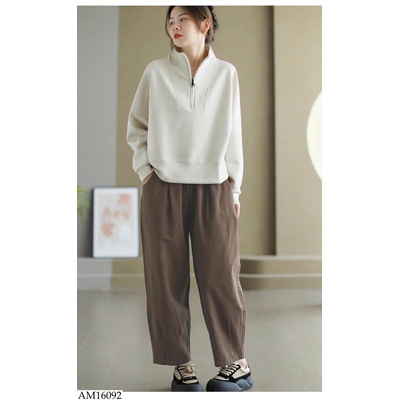 AM16092 ÁO NỈ KÉO KHÓA CỔ NỮ