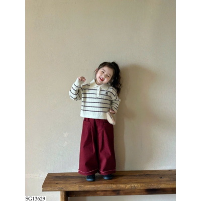 SG13629 SET ÁO POLO LEN KẺ MIX QUẦN SUÔNG