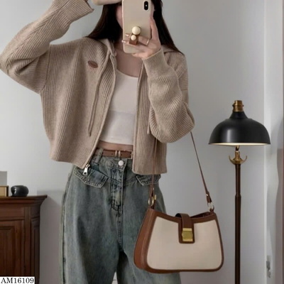 AM16109 ÁO CARDIGAN DÁNG NGẮN CÓ MŨ TRÙM ĐẦU