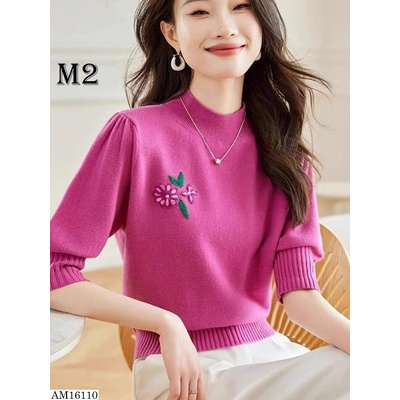 AM16110 ÁO LEN CỔ CAO THÊU HOA GIÁ MỚI