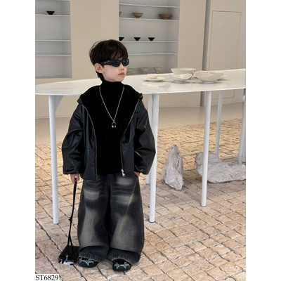 ST6829 SET ÁO KHOÁC DA MIX QUẦN JEAN SUÔNG TAIRU