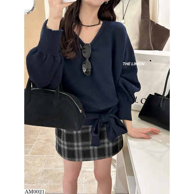 AM0021 ÁO LEN DỆT KIM TAY CÁNH RƠI CỔ V NỮ