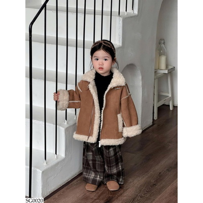 SG0020 SET ÁO KHOÁC DA LỘN MIX QUẦN KẺ BG