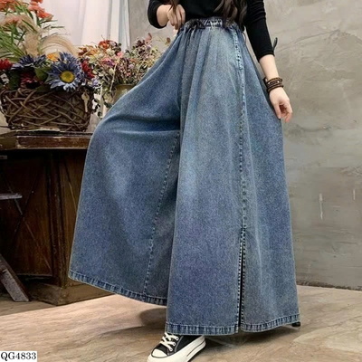 QG4833 QUẦN JEAN ỐNG RỘNG XẺ TÀ PHONG CÁCH RETRO