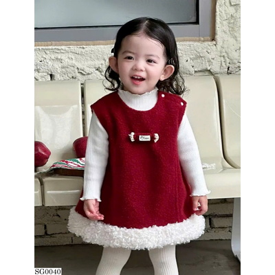 SG0040 SET NOEL VÁY DẠ ĐỔ PHỐI ÁO LEN TRẮNG