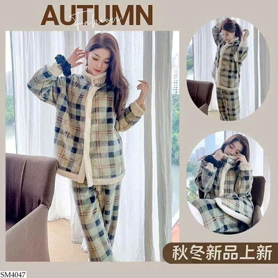 SM4047 BỘ ĐỒ NGỦ KẺ CARO LÔNG CỪU