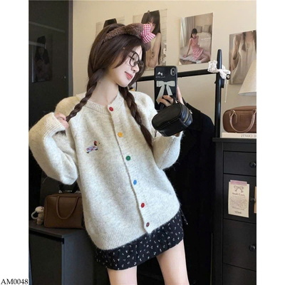 AM0048 ÁO CARDIGAN CÚC SẮC MÀU THÊU CÚN