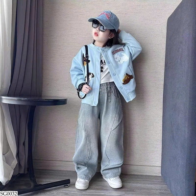 SG0032 SET ÁO BOMBER CÚN MIX QUẦN JEAN SUÔNG