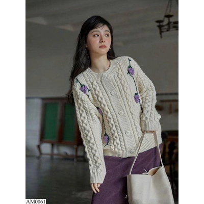 AM0061 ÁO LEN THỪNG HOA DÂY CHO NỮ