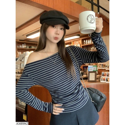 AM0062 ÁO KẺ DÀI TAY TRỄ VAI 