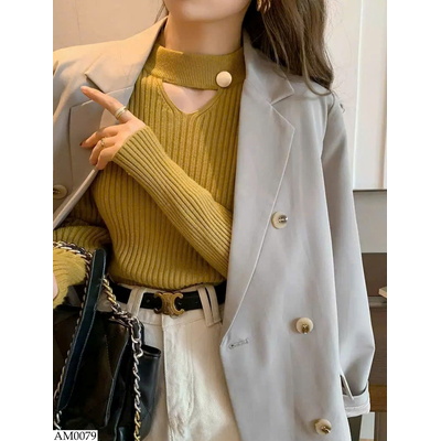 AM0079 ÁO LEN DỆT KIM KHOÉT CỔ CAO