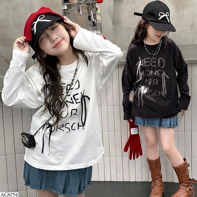 AG8754 ÁO THUN NƠ CHỮ BÉ GÁI