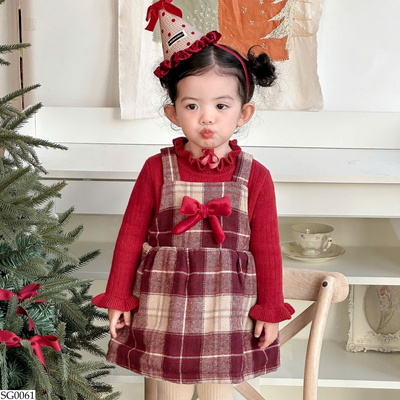 SG0061 SET ÁO LEN MIX VÁY NƠ KẺ BG