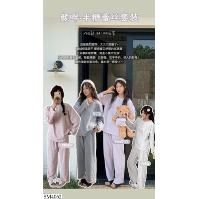 SM4062 BỘ MẶC NHÀ CHẤM BI VIỀN REN
