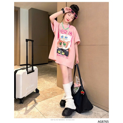 AG8765 ÁO THUN HỒNG DÁNG DÀI SZ ĐẠI