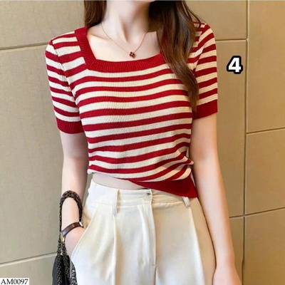 AM0097 ÁO KẺ CỔ VUÔNG CHO NỮ