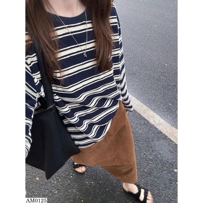 AM0125 ÁO THU DÀI TAY SỌC KẺ NGANG NỮ