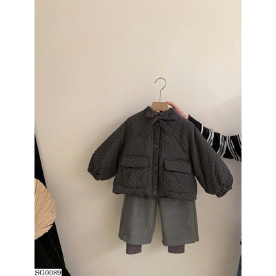 SG0089 SET ÁO KHOÁC CHẤM BI PHỐI QUẦN NỈ BG