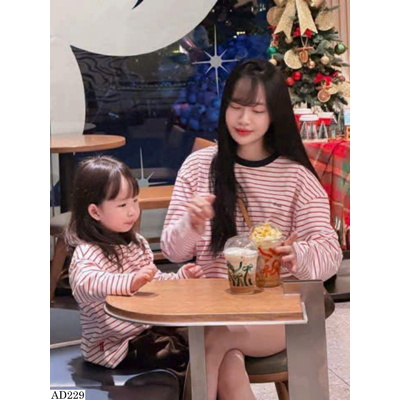 AD229 ÁO THUN DÀI TAY SỌC NGANG MẸ VÀ BÉ AMBB