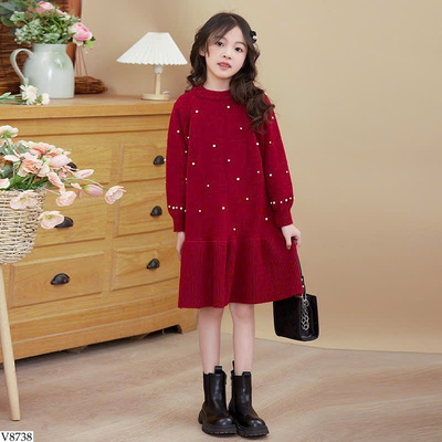 V8738 VÁY LEN ĐÍNH HẠT CHO BÉ GÁI