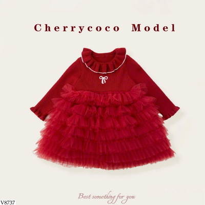 V8737 VÁY LEN TUTU ĐỎ CHERRYCOCO