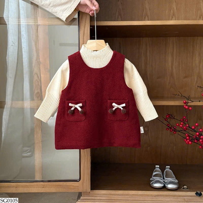 SG0105 SET VÁY NƠ ĐỎ MIX ÁO LEN BG