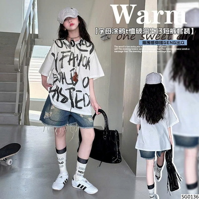 SG0136 SET ÁO PHÔNG CHỮ MIX JEAN RÁCH SZ ĐẠI