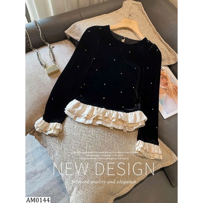 AM0144 ÁO NHUNG PHỐI VIỀN BÈO