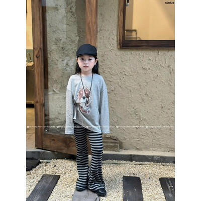 SG0128 SET ÁO CÚN VÀ QUẦN KẺ ỐNG LOE CHO BÉ AMBB