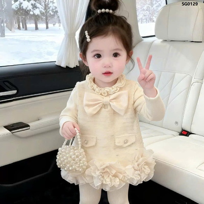 SG0129 SET ÁO LEN MIX VÁY DẠ LÓT NỈ BÉ GÁI