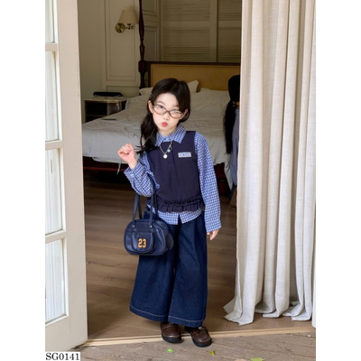 SG0141 SET ÁO 2 MẢNH CARO PHỐI JEANS BG