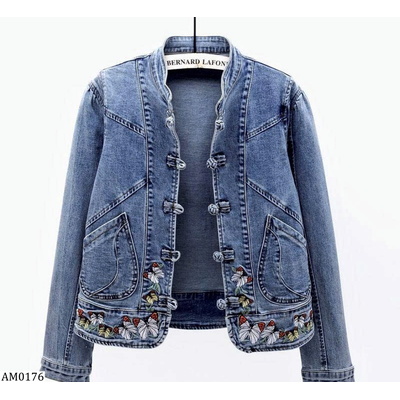 AM0176  ÁO KHOÁC DENIM THÊU HOA VĂN BƯỚM