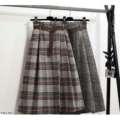 VM3385  CHÂN VÁY MIDI KẺ CARO