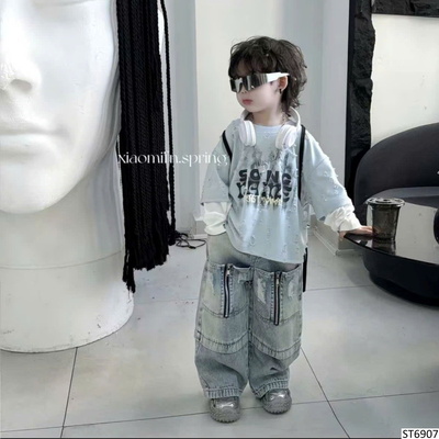 ST6907 SET ÁO GIẢ 2 LỚP MIX QUẦN JEANS CÁ TÍNH