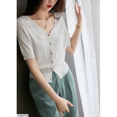 AM0191 ÁO DỆT KIM TAY LỠ CỔ V