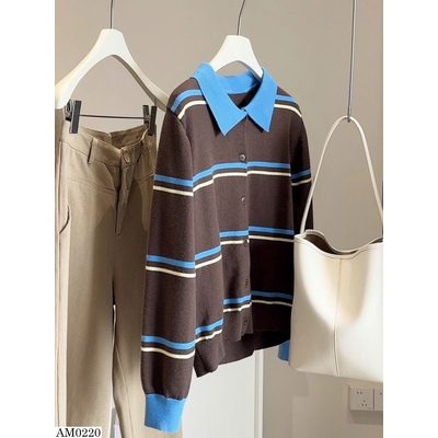 AM0220 ÁO LEN KẺ CỔ POLO ANNA