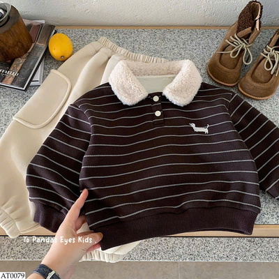 AT0079 ÁO POLO NỈ KẺ CỔ LÔNG