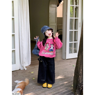 SG0187 SET ÁO NỈ MICKEY MIX QUẦN JEAN CHẤM BI