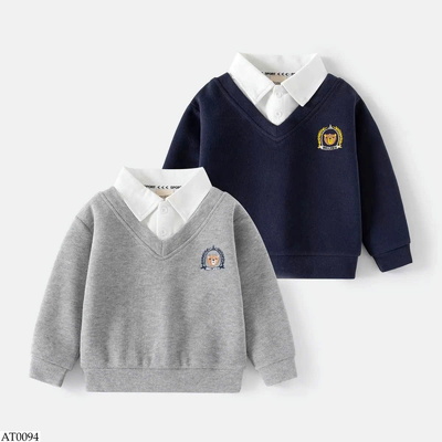 AT0094 ÁO NỈ PHỐI CỔ SƠ MI WELLKIDS BT