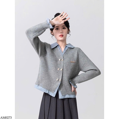 AM0273 ÁO LEN CARDIGAN PHỐI CỔ SƠ MI 