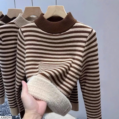 AM0291 ÁO LEN KẺ LÓT LÔNG CHO NỮ 