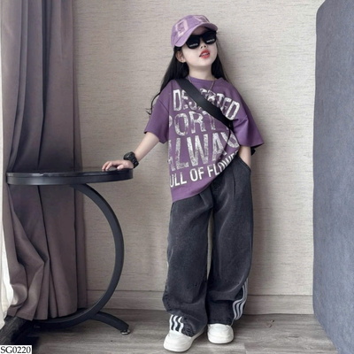SG0220 ÁO PHÔNG CHỮ PHỐI QUẦN SUÔNG KẺ 