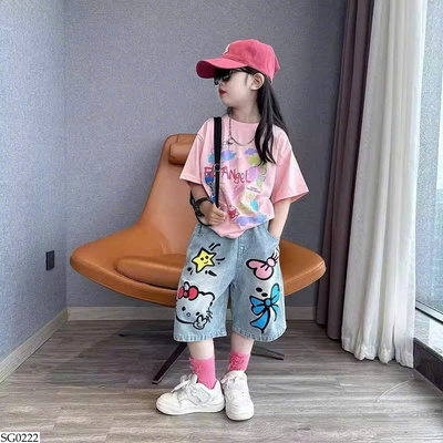 SG0222 SET ÁO PHỐI QUẦN SHORT JEAN KITTY