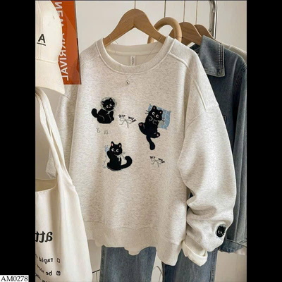 AM0278 ÁO NỈ HÌNH MÈO CUTE