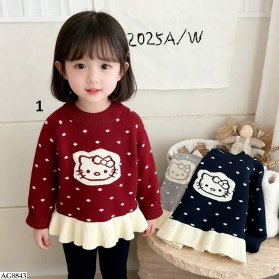 AG8843 ÁO LEN KITTY CHẤM BI BG