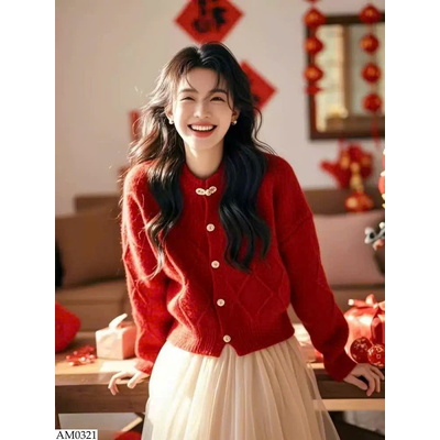 AM0321 ÁO CARDIGAN LEN ĐỎ CHO NỮ