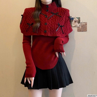 AM0307 ÁO LEN KHĂN CHOÀNG NƠ CHO NỮ