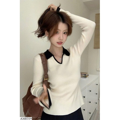 AM0319 ÁO LEN CỔ POLO PHỐI MÀU CHO NỮ
