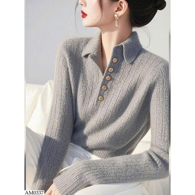 AM0337 ÁO LEN NỮ CỔ POLO PHỐI CÚC 