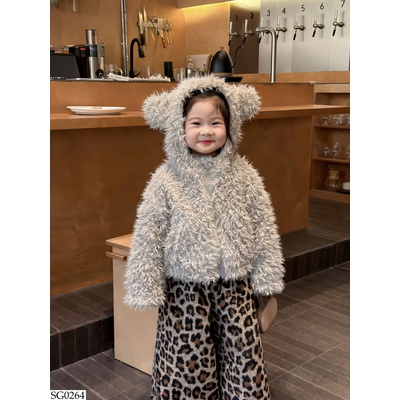 SG0264 SET ÁO KHOÁC LÔNG MIX QUẦN DA BEO
